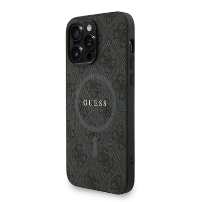 Apple iPhone 14 Pro Max Kılıf Guess Orjinal Lisanslı M-safe Şarj Özellikli PU Deri Bilek Askı İpli Yazı Logolu Kapak Kahverengi