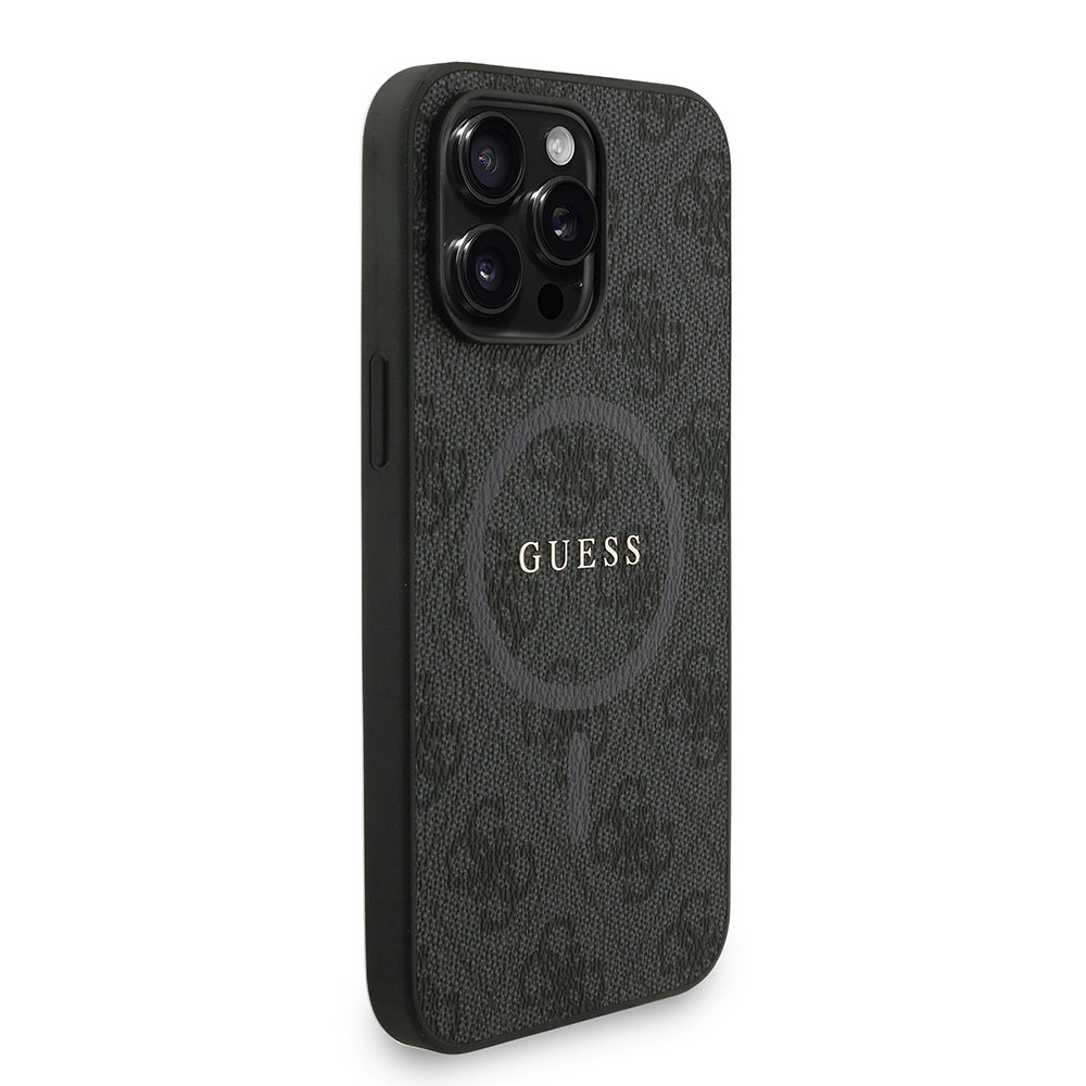 Apple iPhone 14 Pro Max Kılıf Guess Orjinal Lisanslı M-safe Şarj Özellikli PU Deri Bilek Askı İpli Yazı Logolu Kapak Siyah