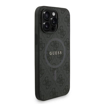 Apple iPhone 14 Pro Max Kılıf Guess Orjinal Lisanslı M-safe Şarj Özellikli PU Deri Bilek Askı İpli Yazı Logolu Kapak Siyah