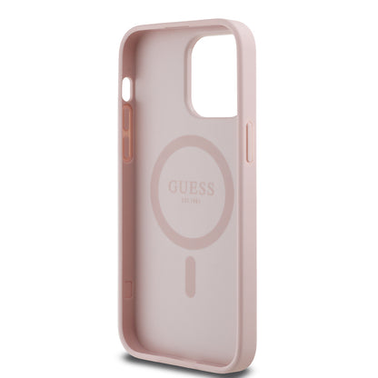 Apple iPhone 14 Pro Max Kılıf Guess Orjinal Lisanslı M-safe Şarj Özellikli Taneli Çiçek Tasarımlı Metal Yazı Logolu Kapak Siyah