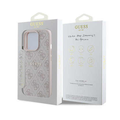 Apple iPhone 14 Pro Max Kılıf Guess Orjinal Lisanslı M-safe Şarj Özellikli 4G Desen Yazı Logolu Kapak Pembe