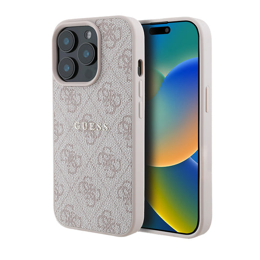 Apple iPhone 14 Pro Max Kılıf Guess Orjinal Lisanslı M-safe Şarj Özellikli 4G Desen Yazı Logolu Kapak Pembe