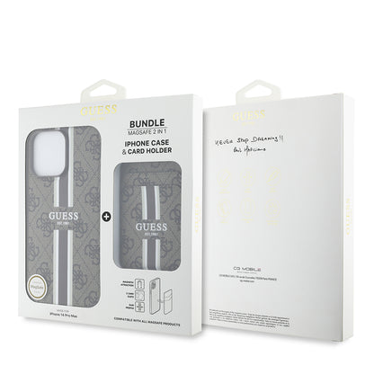 Apple iPhone 14 Pro Max Kılıf Guess Orjinal Lisanslı M-safe Şarj Özellikli 4G Desenli Çizgili Kartlıklı Kapak Siyah