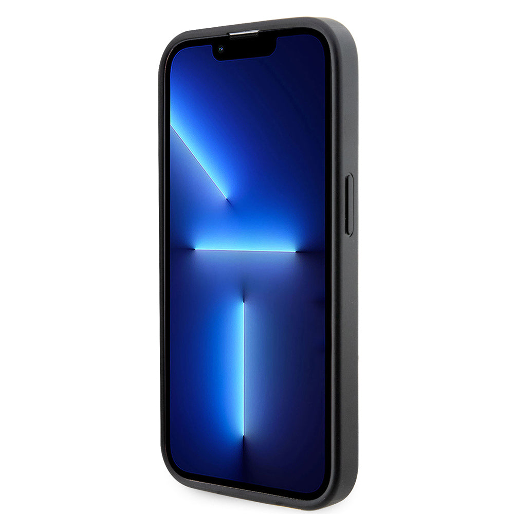 Apple iPhone 14 Pro Max Kılıf Guess Orjinal Lisanslı M-safe Şarj Özellikli 4G Desenli Çizgili Kartlıklı Kapak Siyah