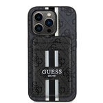 Apple iPhone 14 Pro Max Kılıf Guess Orjinal Lisanslı M-safe Şarj Özellikli 4G Desenli Çizgili Kartlıklı Kapak Siyah