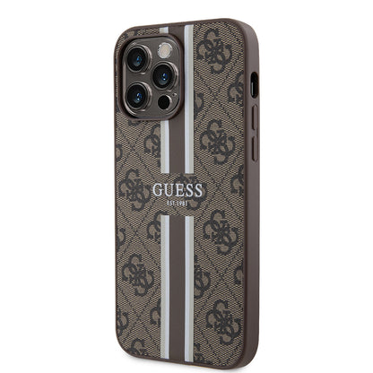 Apple iPhone 14 Pro Max Kılıf Guess Orjinal Lisanslı M-safe Şarj Özellikli 4G Şerit Tasarımlı Printed Kapak Pembe
