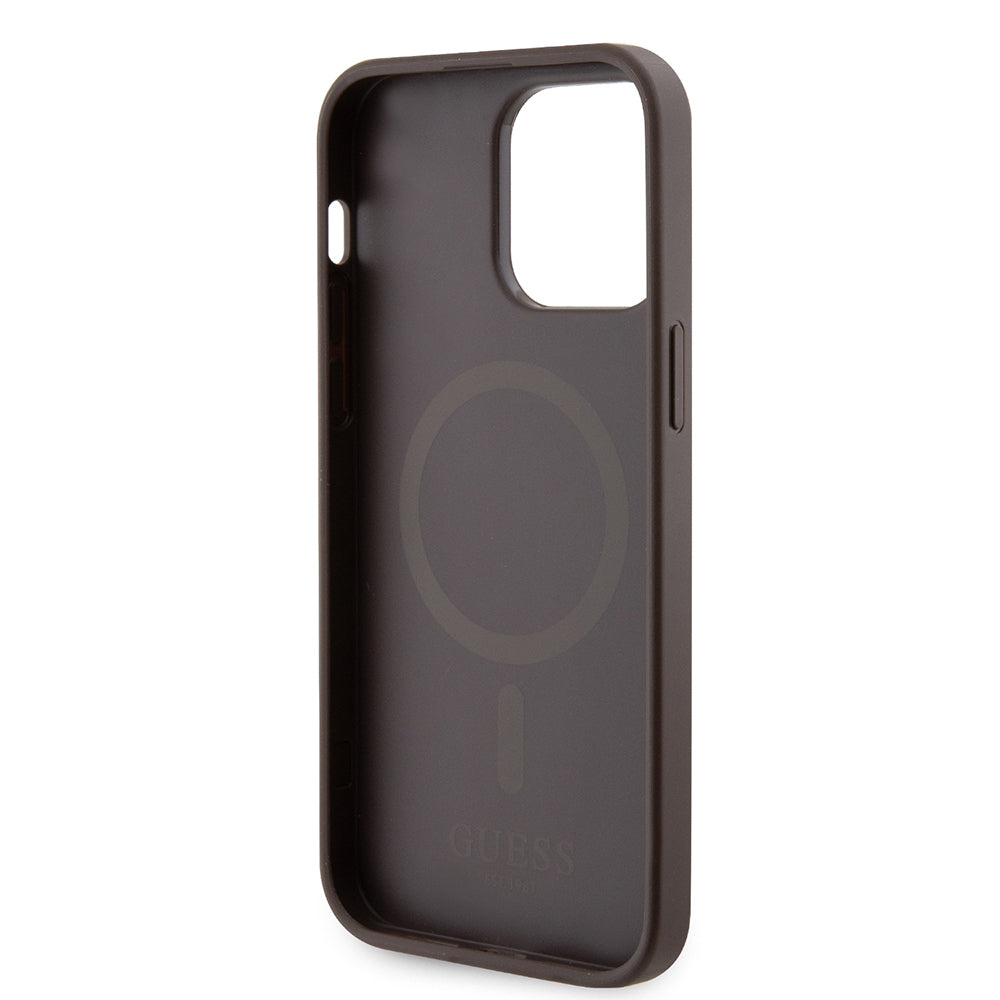 Apple iPhone 14 Pro Max Kılıf Guess Orjinal Lisanslı M-safe Şarj Özellikli 4G Şerit Tasarımlı Printed Kapak Siyah