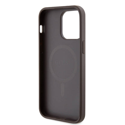 Apple iPhone 14 Pro Max Kılıf Guess Orjinal Lisanslı M-safe Şarj Özellikli PU Halkalı 4G Desenli Yazı Logolu Kapak Pembe