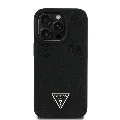 Apple iPhone 14 Pro Max Kılıf Guess Orjinal Lisanslı M-safe Şarj Özellikli Sıcak Baskılı Üçgen Logolu PU Deri Peony Kapak