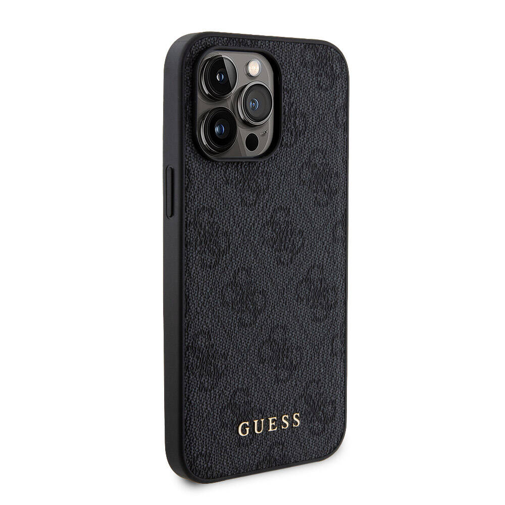 Apple iPhone 14 Pro Max Kılıf Guess Orjinal Lisanslı M-safe Şarj Özellikli Yazı Logolu 4G Desenli Kapak + Powerbank 5000mAh 2in1 Set Siyah