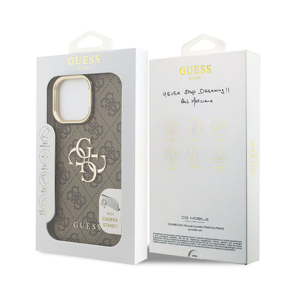 Apple iPhone 14 Pro Max Kılıf Guess Orjinal Lisanslı PU Deri 4G Desenli Metal Büyük 4G ve Yazı Logolu Kamera Standlı Kapak Mavi