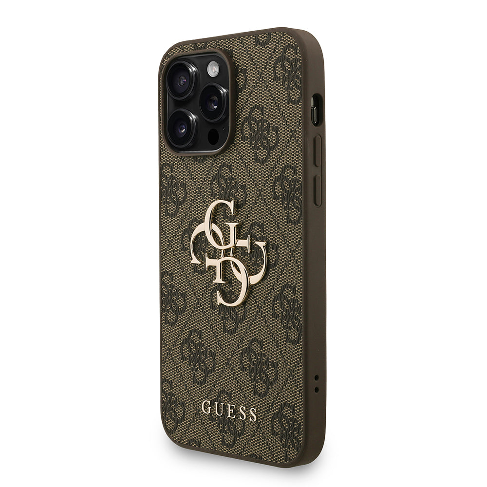 Apple iPhone 14 Pro Max Kılıf Guess Orjinal Lisanslı PU Deri Bilek Askı İpli Metal Büyük 4G ve Yazı Logolu Kapak Siyah