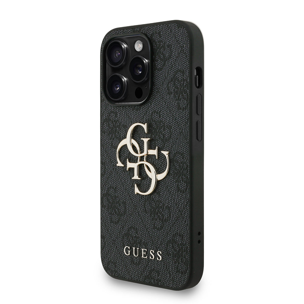 Apple iPhone 14 Pro Max Kılıf Guess Orjinal Lisanslı PU Deri Bilek Askı İpli Metal Büyük 4G ve Yazı Logolu Kapak Siyah