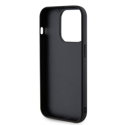 Apple iPhone 14 Pro Max Kılıf Guess Orjinal Lisanslı PU Deri Metal Yazı Logolu Kapitone Kapak Siyah