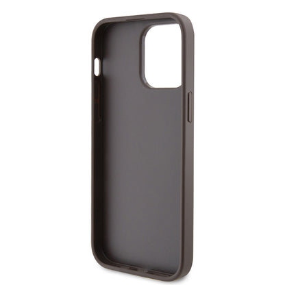 Apple iPhone 14 Pro Max Kılıf Guess Orjinal Lisanslı PU Deri Taşlı Metal Üçgen Logolu Çapraz Vücut Askılı 4G Desenli Kapak Pembe