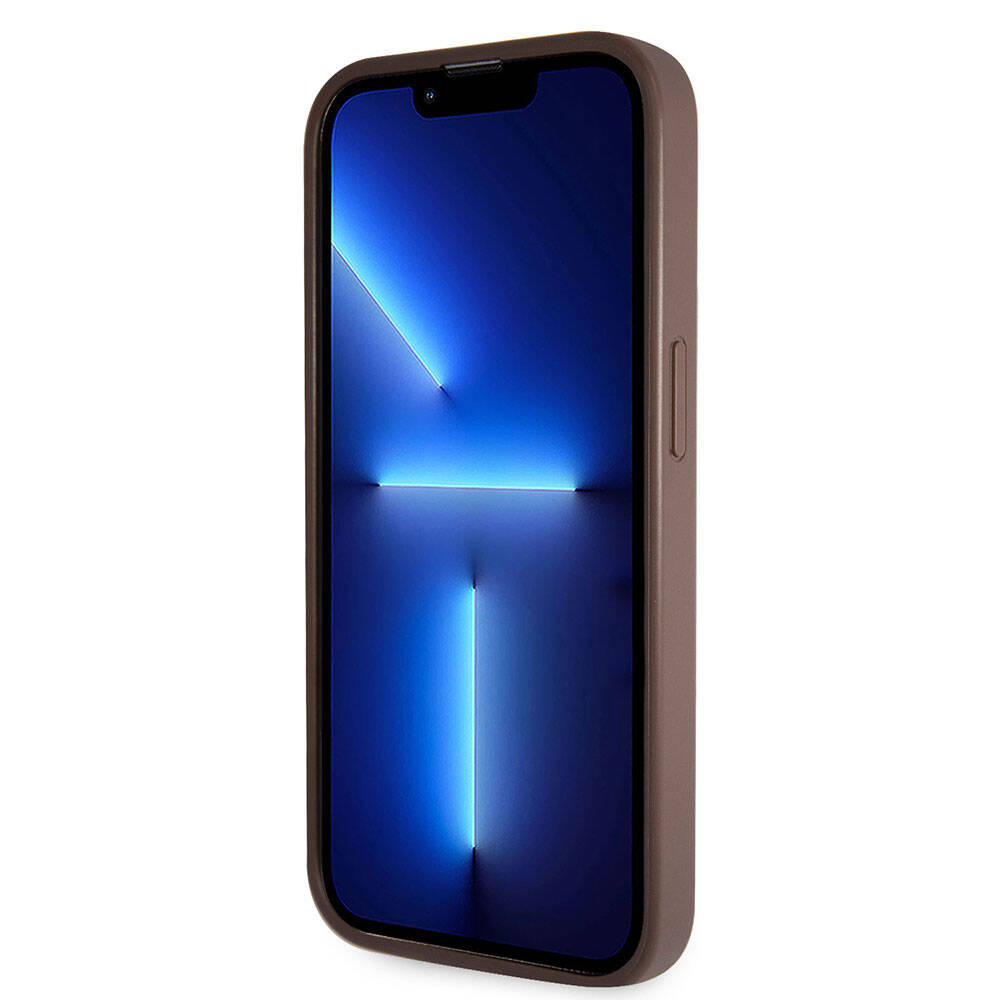 Apple iPhone 14 Pro Max Kılıf Guess Orjinal Lisanslı PU Deri Taşlı Üçgen Logo 4G Desenli Kapak Pembe