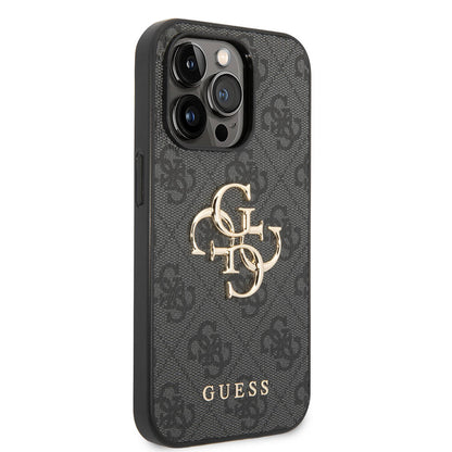 Apple iPhone 14 Pro Max Kılıf GUESS PU Deri Büyük Metal Logo Dizaynlı Kapak Pembe