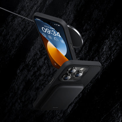 Apple iPhone 14 Pro Max Kılıf Karbon Fiber M-safe Şarj Özellikli Benks 600D Hybrid Kevlar Kapak Siyah