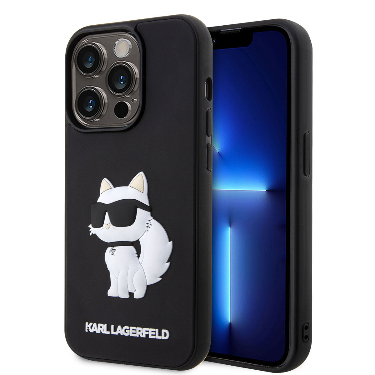 Apple iPhone 14 Pro Max Kılıf Karl Lagerfeld 3D Rubber Choupette Dizayn Kapak Siyah