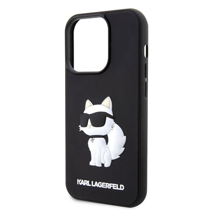 Apple iPhone 14 Pro Max Kılıf Karl Lagerfeld 3D Rubber Choupette Dizayn Kapak Siyah