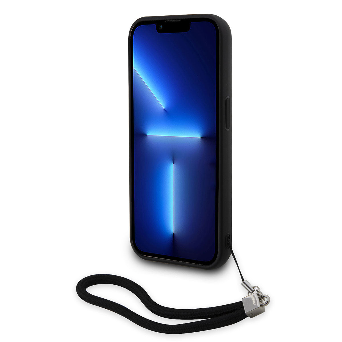 Apple iPhone 14 Pro Max Kılıf Karl Lagerfeld El Askısı İpli Hareketli Pullu Dizayn Kapak Siyah-Gümüş