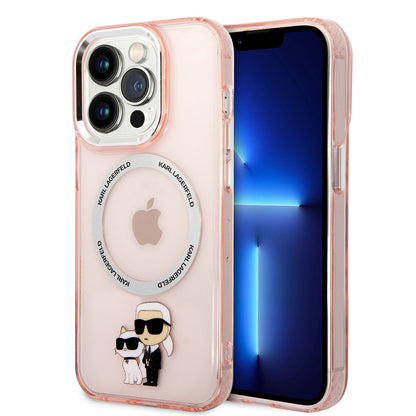 Apple iPhone 14 Pro Max Kılıf Karl Lagerfeld M-safe Şarj Özellikli K&C Dizayn Kapak Pembe