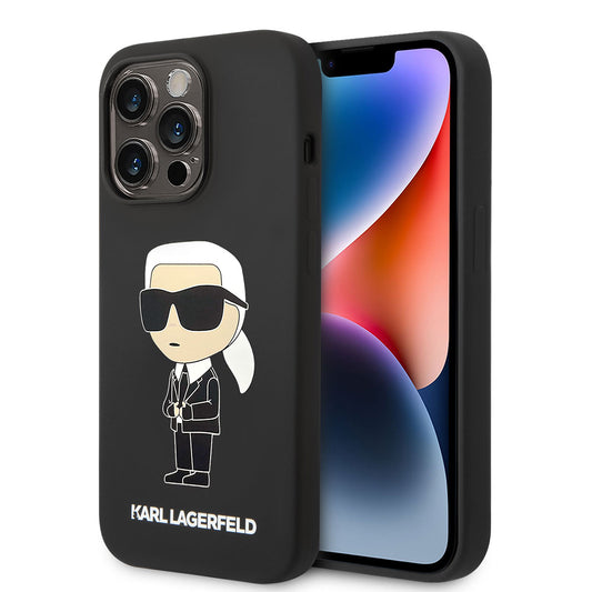 Apple iPhone 14 Pro Max Kılıf Karl Lagerfeld M-safe Şarj Özellikli Silikon Karl Dizayn Kapak Siyah