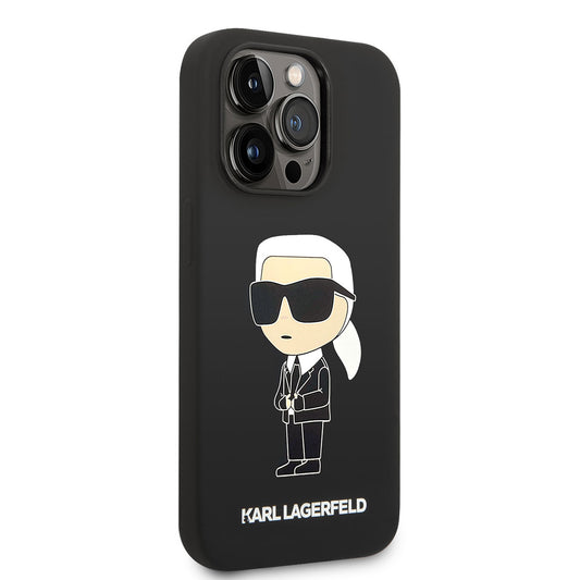 Apple iPhone 14 Pro Max Kılıf Karl Lagerfeld M-safe Şarj Özellikli Silikon Karl Dizayn Kapak Siyah