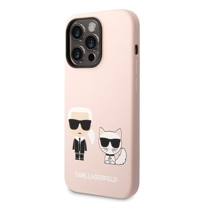 Apple iPhone 14 Pro Max Kılıf Karl Lagerfeld M-safe Şarj Özellikli Silikon K&C Dizayn Kapak Pembe Açık