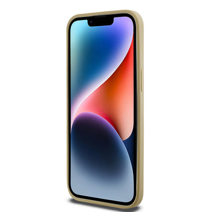 Apple iPhone 14 Pro Max Kılıf Karl Lagerfeld Orjinal Lisanslı 3D KL Yazılı Tüylü Arka Yüzey Saffiano Rhinestones Kapak Gold