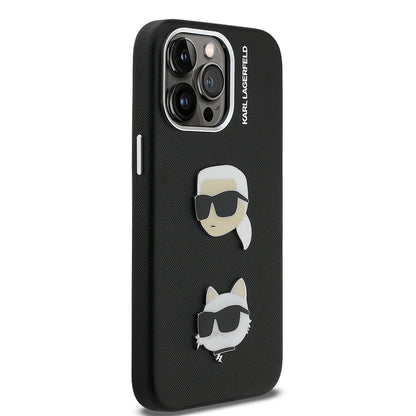 Apple iPhone 14 Pro Max Kılıf Karl Lagerfeld Orjinal Lisanslı K&C Heads Pin Kapak Siyah