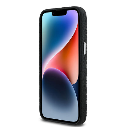 Apple iPhone 14 Pro Max Kılıf Karl Lagerfeld Orjinal Lisanslı PU Deri Damgalı Metal Yazı Logolu Kapak Siyah