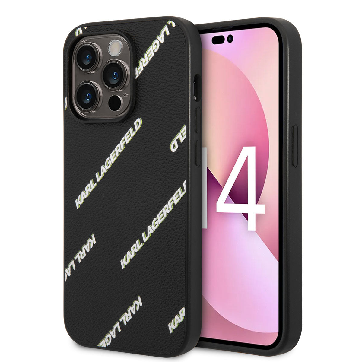 Apple iPhone 14 Pro Max Kılıf Karl Lagerfeld PU Suni Deri Logolu Dizayn Kapak Siyah