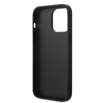 Apple iPhone 14 Pro Max Kılıf Karl Lagerfeld PU Suni Deri Şerit Dizayn Kapak Gri