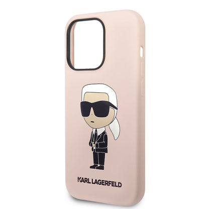 Apple iPhone 14 Pro Max Kılıf Karl Lagerfeld Silikon Karl Dizayn Kapak Pembe
