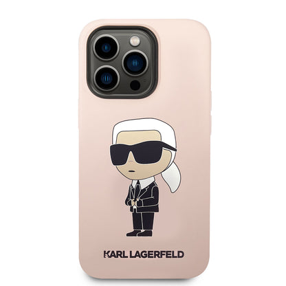 Apple iPhone 14 Pro Max Kılıf Karl Lagerfeld Silikon Karl Dizayn Kapak Pembe