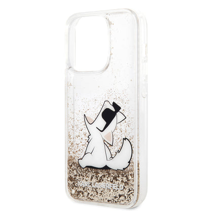 Apple iPhone 14 Pro Max Kılıf Karl Lagerfeld Sıvılı Simli Choupette Dizayn Kapak Gümüş