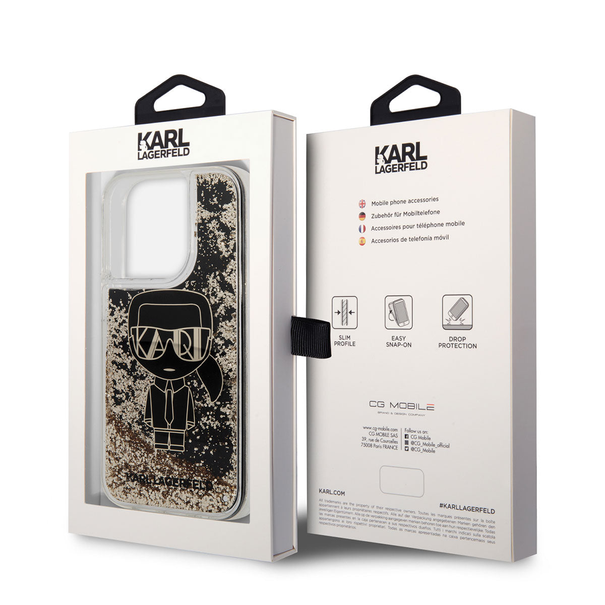 Apple iPhone 14 Pro Max Kılıf Karl Lagerfeld Sıvılı Simli Gatsby Dizayn Kapak Siyah