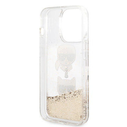 Apple iPhone 14 Pro Max Kılıf Karl Lagerfeld Sıvılı Simli K&C Head Dizayn Kapak Gümüş