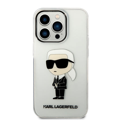 Apple iPhone 14 Pro Max Kılıf Karl Lagerfeld Transparan İkonik Karl Dizayn Kapak Renksiz