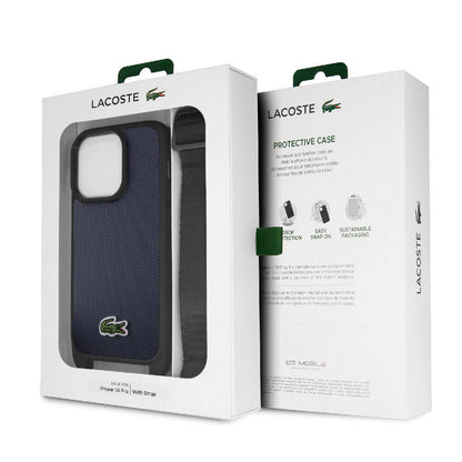 Apple iPhone 14 Pro Max Kılıf Lacoste Orjinal Lisanslı PU Pike Desenli Arka Yüzey Askılı İkonik Timsah Dokuma Logolu Kapak Yeşil