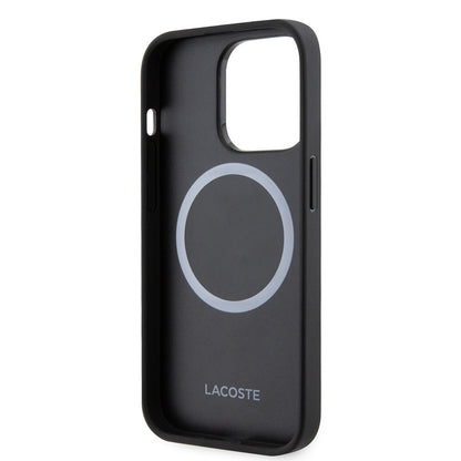 Apple iPhone 14 Pro Max Kılıf Lacoste Orjinal Lisanslı PU Pike Desenli Arka Yüzey İkonik Timsah Dokuma Logolu Kapak Lacivert