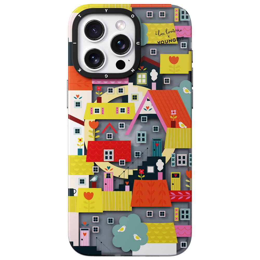 Apple iPhone 14 Pro Max Kılıf M-safe Şarj Özellikli Bee Brown Tasarımlı Youngkit Colorful Life Serisi Kapak Sarı