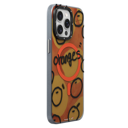 Apple iPhone 14 Pro Max Kılıf M-safe Şarj Özellikli Bee Brown Tasarımlı Youngkit Funny Serisi Kapak Turuncu