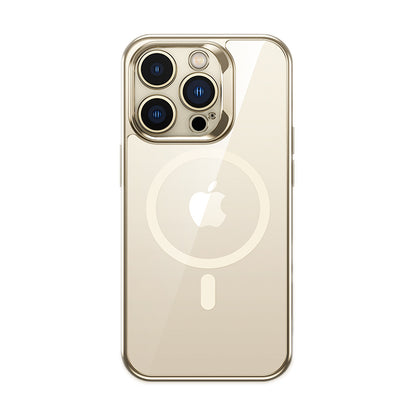 Apple iPhone 14 Pro Max Kılıf M-safe Şarj Özellikli Cam Yüzey Ekran Koruyuculu Benks Electroplated Kapak Gold