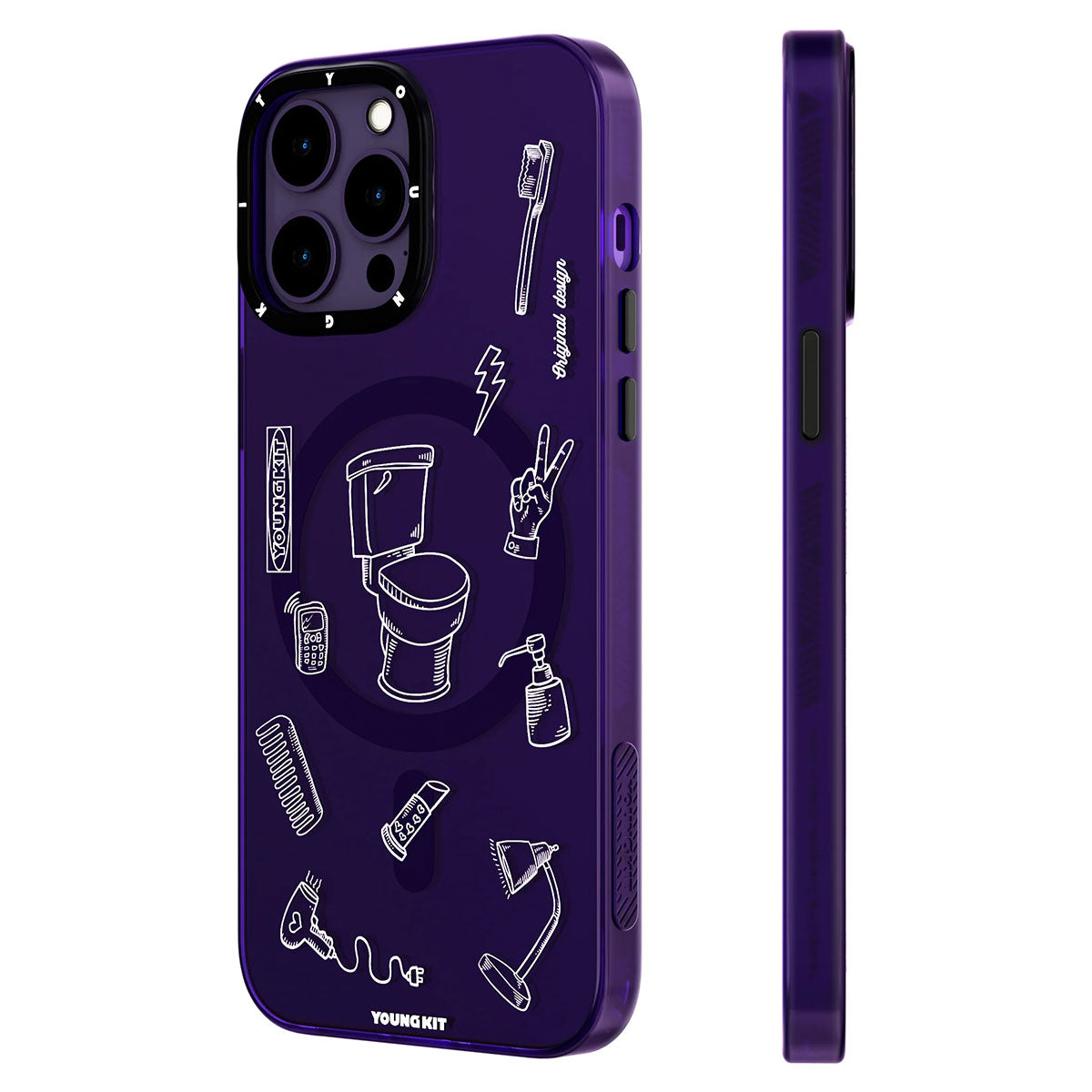 Apple iPhone 14 Pro Max Kılıf M-safe Şarj Özellikli Desenli Youngkit Plaything Serisi Kapak Siyah