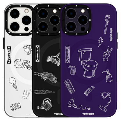 Apple iPhone 14 Pro Max Kılıf M-safe Şarj Özellikli Desenli Youngkit Plaything Serisi Kapak Beyaz