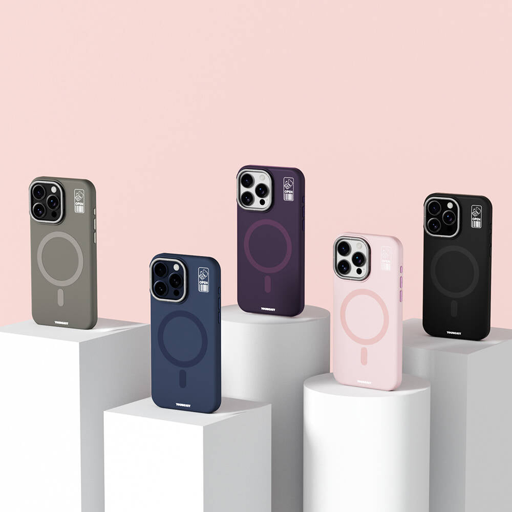 Apple iPhone 14 Pro Max Kılıf M-safe Şarj Özellikli Kamera Standlı Youngkit Bitty Cream Kapak Siyah