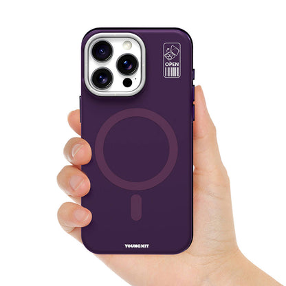 Apple iPhone 14 Pro Max Kılıf M-safe Şarj Özellikli Kamera Standlı Youngkit Bitty Cream Kapak Mor