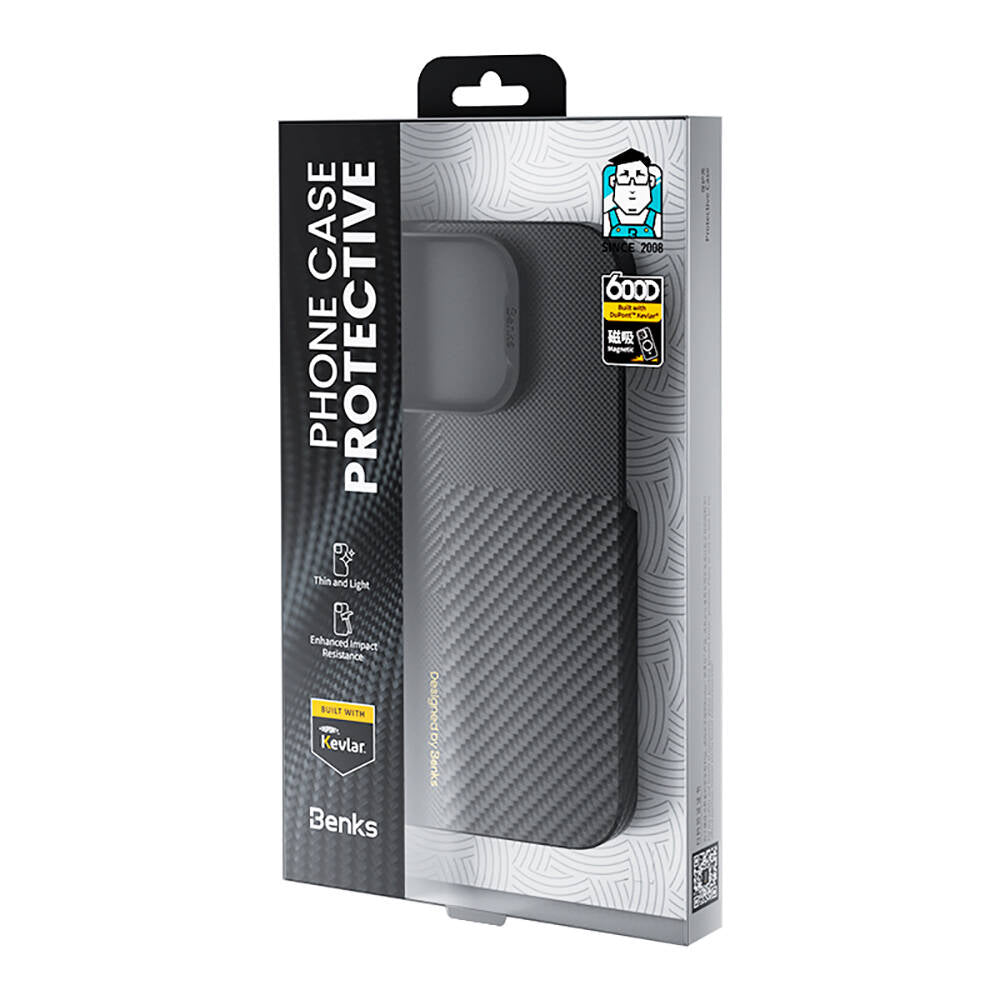 Apple iPhone 14 Pro Max Kılıf M-safe Şarj Özellikli Karbon Fiber Benks Montage ArmorAir Kevlar Kapak Siyah